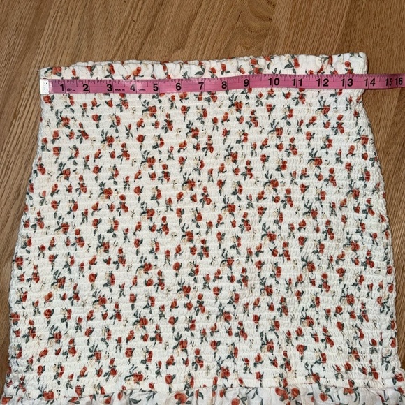 Abercrombie & Fitch 100% Cotton Smocked Mini Skirt White Peach Fruit Print Large - Picture 5 of 6